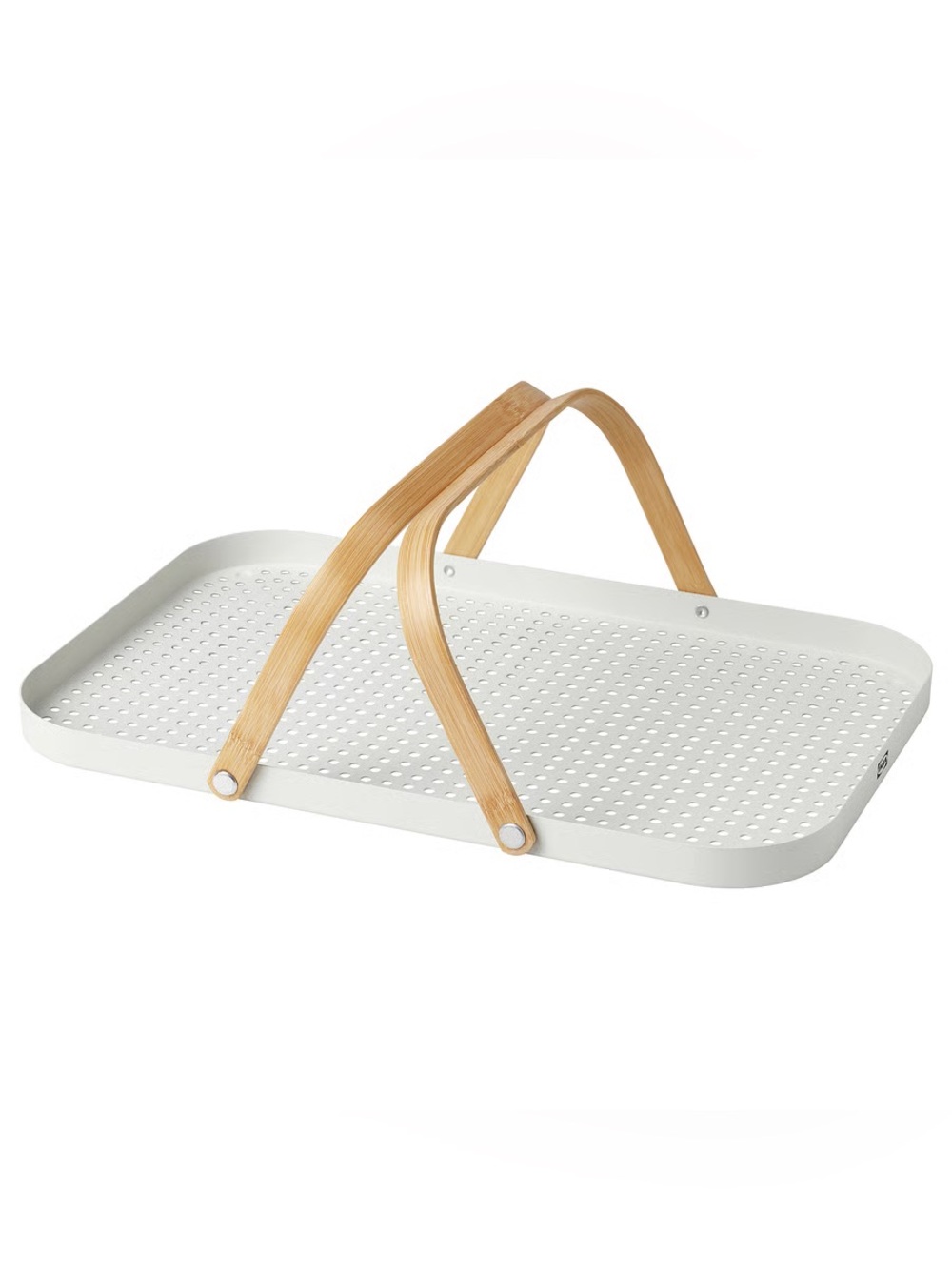 IKEA gronfisk Bamboo Handle Perforated Metal Serving Tray Natural white summer - Picture 3 of 4